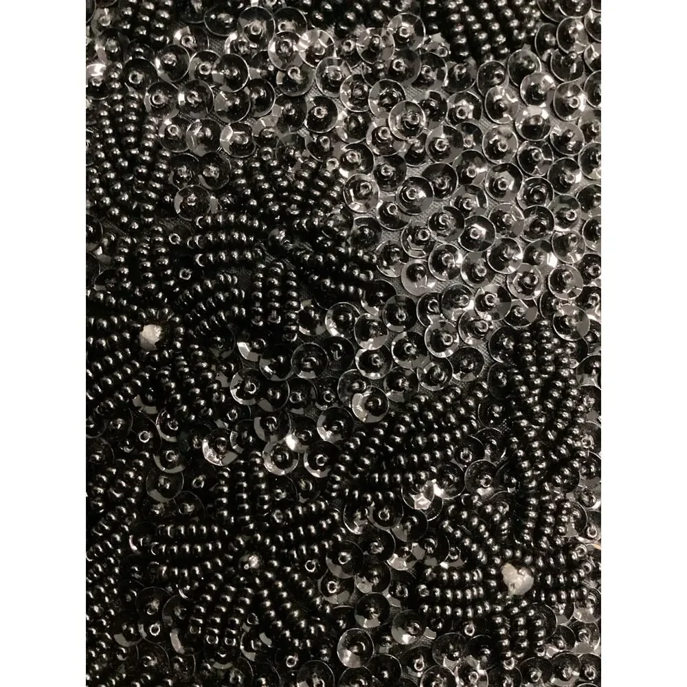 Vintage Purse Women’s One Size Heavily Beaded Lovely Flower Motif Shiny Black